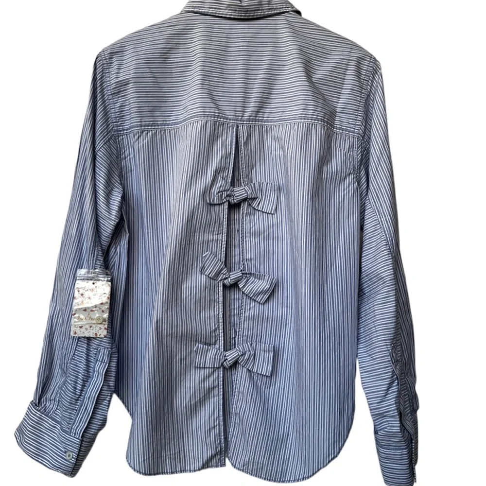 NWT Free People Tie It In A Bow Oversized Striped Button Down Shirt XS - Picture 7 of 13